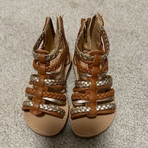 Braided Strappy Brown and Gold Women's Sandals